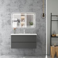 Badezimmer Badmöbel-Set 100cm Unterschrank mit Weiß Mineralguss waschtisch 2 Schubladen Anthrazit Matt soft close Selbstmontierter Badezimmer Badmöbel-Set 100cm Unterschrank mit Weiß Mineralguss waschtisch 2 Schubladen Anthrazit Matt soft close Selbstmontierter von BIUBIUBATH