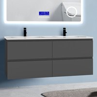 Biubiubath - Badezimmer Badmöbel-Set 120cm Unterschrank mit keramik waschtisch 4 Schubladen Anthrazit Matt soft close Selbstmontierter von BIUBIUBATH