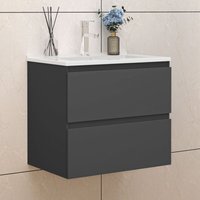Biubiubath - Badezimmer Badmöbel-Set 60cm Unterschrank mit keramik dünn waschtisch 2 Schubladen Anthrazit Matt soft close Selbstmontierter von BIUBIUBATH