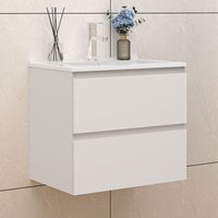 Biubiubath - Badezimmer Badmöbel-Set 60cm Unterschrank mit keramik dünn waschtisch 2 Schubladen Weiß Matt soft close Selbstmontierter von BIUBIUBATH