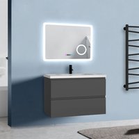 Badezimmer Badmöbel-Set 80cm Unterschrank mit Weiß Mineralguss waschtisch 2 Schubladen Anthrazit Matt soft close Selbstmontierter von BIUBIUBATH