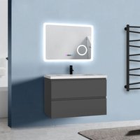 Biubiubath - Badezimmer Badmöbel-Set 80cm Unterschrank mit keramik waschtisch 2 Schubladen Anthrazit Matt soft close Selbstmontierter von BIUBIUBATH
