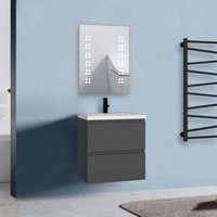 Biubiubath - Badmöbel Set 50 cm Unterschrank Selbstmontierter mit Weiß Mineralguss waschtisch Unterschrank mit Anthrazit Matt von BIUBIUBATH