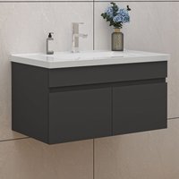 Biubiubath - Waschtisch mit Unterschrank 80cm Badmöbel Set mit Waschbecken Keramik Anthrazit Matt von BIUBIUBATH