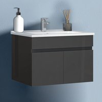 Biubiubath - Waschtisch mit Unterschrank Soft-Close 60cm Badmöbel Set mit Waschbecken Keramik dünn Gäste wc Hochglänzend Anthrazit von BIUBIUBATH