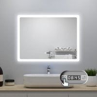 Biubiubath - led Badezimmer Spiegel 100x60cm mit Uhr 3 Lichtfarbe Dimmbar Beschlagfrei Speicherfunktion Horizontale Installation von BIUBIUBATH