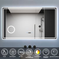 Biubiubath - led Badspiegel 140x80cm mit Uhr 3 Lichtfarbe 3x Vergrößerungsspiegel Beschlagfrei Speicherfunktion Touchschalter Horizontal von BIUBIUBATH
