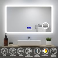 Biubiubath - led Badspiegel 140x80cm mit Uhr Bluetooth 3-fache Vergrößerung Beschlagfrei Badezimmer Spiegel ce IP44 3 Lichtfarbe Dimmbar von BIUBIUBATH