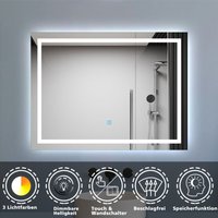 Biubiubath - led Badspiegel mit Beleuchtung 70x50cm Badezimmer Spiegel mit 3 Lichtfarbe Dimmbar Beschlagfrei Speicherfunktion von BIUBIUBATH