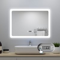 Biubiubath - led Badezimmer Spiegel 70x50cm mit Uhr 3 Lichtfarbe Dimmbar Beschlagfrei Speicherfunktion Horizontale Installation von BIUBIUBATH