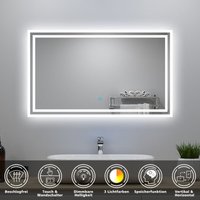 LED Badezimmer Spiegel mit Beleuchtung 90x70cm Badspiegel mit 3 Lichtfarbe Dimmbar Beschlagfrei Speicherfunktion von BIUBIUBATH