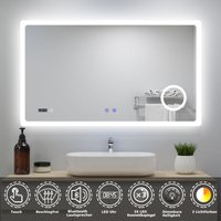 Biubiubath - led Badspiegel 140x80cm mit 3 Lichtfarbe Dimmbar Bluetooth Uhr 3-fache Vergrößerung Beschlagfrei ce IP44 von BIUBIUBATH