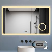 LED Badspiegel 140x80cm mit Touch Antibeschlage 3-Fach Lupe Uhr 3 Farbe Dimmbar 2700-6500k IP44 LED Badspiegel 140x80cm mit Touch Antibeschlage 3-Fach Lupe Uhr 3 Farbe Dimmbar 2700-6500k IP44 von BIUBIUBATH