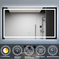 LED Badspiegel mit Beleuchtung 140x80cm Badezimmer Spiegel mit 3 Lichtfarbe Dimmbar Beschlagfrei Speicherfunktion von BIUBIUBATH