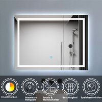 Biubiubath - led Badspiegel mit Beleuchtung 80x60cm Badezimmer Spiegel mit 3 Lichtfarbe Dimmbar Beschlagfrei Speicherfunktion von BIUBIUBATH