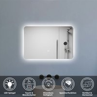 Biubiubath - led Badezimmerspiegel mit Kaltweiß Dimmbar 70x50cm Wandspiegel mit Touch/Wandschalter Speicherfunktion von BIUBIUBATH