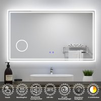 Biubiubath - led Badspiegel 120x70cm mit Uhr Bluetooth 3 Lichtfarbe Dimmbar Beschlagfrei 3-Fach klares vergrößertes Speicherfunktion von BIUBIUBATH