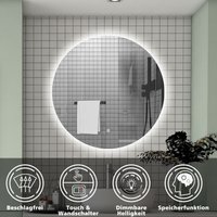 Biubiubath - led Runder Badezimmerspiegel Kaltweiß ohne Rahmen mit led Beleuchtung dimmbar Wandspiegel Speicherfunktion 100 cm von BIUBIUBATH