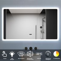 Biubiubath - led Spiegel 160x80cm mit Uhr Bluetooth Warmweiß Neutralweiß Kaltweiß Dimmbar Beschlagfrei Badspiegel mit Speicherfunktion ce IP44 von BIUBIUBATH