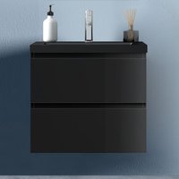 Unterschrank soft close 2 Schubladen 60cm Badezimmermöbel Set Schwarz Hochglanz Selbstmontierter Unterschrank Schwarz Mineralguss waschtisch von BIUBIUBATH