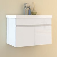 Waschtisch mit Unterschrank 60cm Badmöbel Set mit Waschbecken Keramik dick Gäste wc Hochglänzend Weiß von BIUBIUBATH