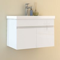 Waschtisch mit Unterschrank 60cm Badmöbel Set mit Waschbecken Mineralguss Gäste wc Hochglänzend Weiß von BIUBIUBATH