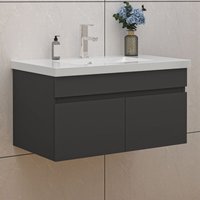 Waschtisch mit Unterschrank 80cm Badmöbel Set mit Waschbecken Mineralguss Anthrazit Matt von BIUBIUBATH
