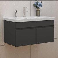 Waschtisch mit Unterschrank 80cm Badmöbel Set mit Waschbecken Mineralguss Anthrazit Matt Waschtisch mit Unterschrank 80cm Badmöbel Set mit Waschbecken Mineralguss Anthrazit Matt von BIUBIUBATH