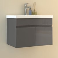 Biubiubath - Waschtisch mit Unterschrank Soft-Close 60cm Badmöbel Set mit Waschbecken Mineralguss Gäste wc Hochglänzend Anthrazit von BIUBIUBATH