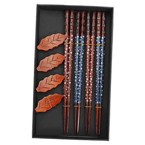 BIUDECO 1 Satz Holz Essstäbchen Set mit Halter und Aufbewahrungsbox Japanische Essstäbchen und Halter im Farbenfrohen Kirschblüten Design für Zuhause Reisen Camping für von BIUDECO