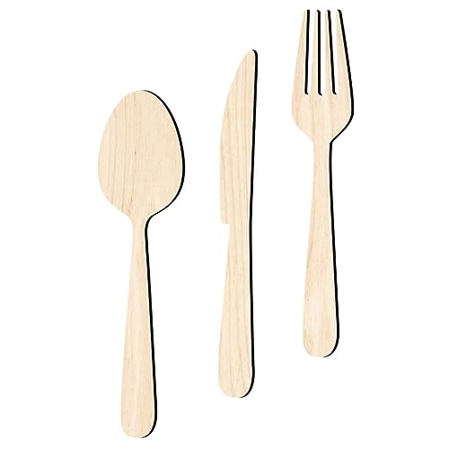 BIUDECO 1 Satz Holz Wanddeko für Küche Rustikale Besteck Signage mit Löffel und Messer aus Hochwertigem Balsaholz für Landhausstil und Kreative Küchenwandgestaltung von BIUDECO
