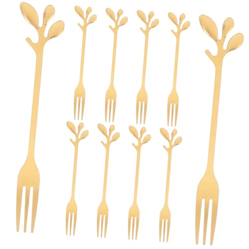 BIUDECO 10 Stück Teiliges Mini Gabeln aus mit Goldenen Blättern Kreative Cocktail und Obstgabeln für Desserts und Appetizer für Partys und Hochzeiten BIUDECO 10 Stück Teiliges Mini Gabeln aus mit Goldenen Blättern Kreative Cocktail und Obstgabeln für Desserts und Appetizer für Partys und Hochzeiten von BIUDECO
