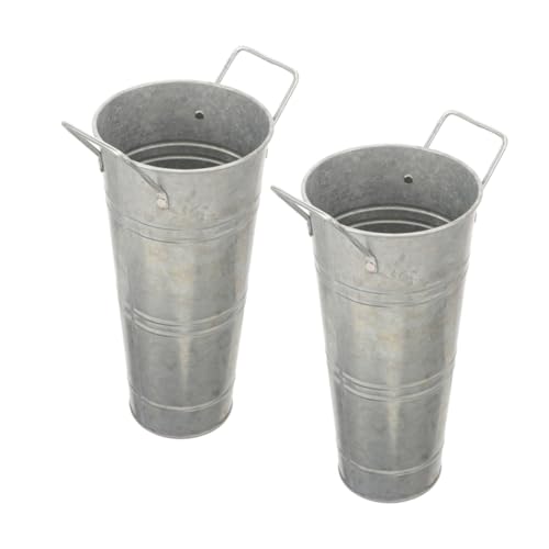 BIUDECO 2 Stück Blumenvasen Aus Metall: Blumengefäß Aus Im Landhausstil Mit Henkel – Retro-metalleimer Für Hochzeitsdekoration – Rustikale Vase Für Innen- Und Außenbereiche von BIUDECO
