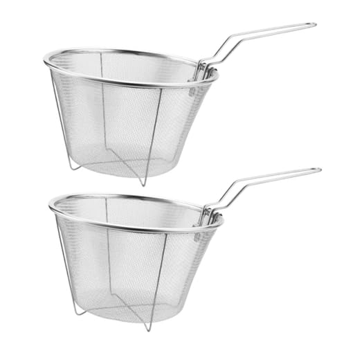 BIUDECO 2 Stück Frittierkörbe Teilig Faltbare Netz Frittierkörbchen mit Ergonomischem Griff Hitzebeständig für Pommes Frites und Fleischbällchen der Küche von BIUDECO