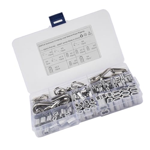 BIUDECO 250 Stück Teiliges Edelstahl Crimp Loop Sleeve Kit mit Doppelhülsen Aluminium Sleeves mit Förmigen und Ovalen Löchern Korrosionsbeständig für Kabelverbindung und Drahtseilklemme BIUDECO 250 Stück Teiliges Edelstahl Crimp Loop Sleeve Kit mit Doppelhülsen Aluminium Sleeves mit Förmigen und Ovalen Löchern Korrosionsbeständig für Kabelverbindung und Drahtseilklemme von BIUDECO