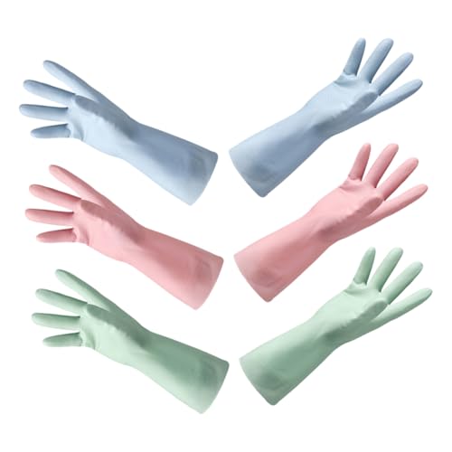 BIUDECO 3 Paare Wasserdichte Hausarbeit Handschuhe Haushaltsreinigungshandschuhe Handschuhe zum Waschen von Geschirr Wiederverwendbare Haushaltshandschuhe PVC von BIUDECO