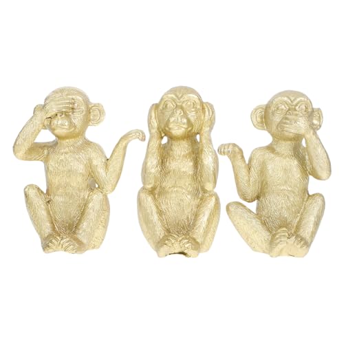 BIUDECO 3 Stück Teiliges Resin Affen Figuren Set Goldene Desktop Deko Stabile Tierornamente mit Flachem Boden Niedliche Handgefertigte Bonsai Animal Statue für Wohnzimmer Büro Schlafzimmer von BIUDECO