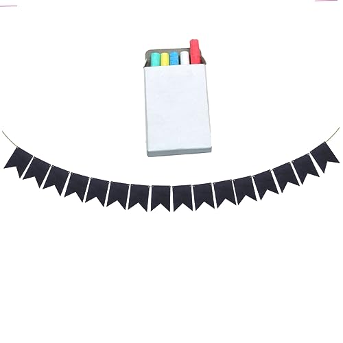 BIUDECO 32 Stück Teiliges DIY Kreidetafel Wimpelkette mit Kreide Beschreibbar Wiederverwendbar Schwarze Papiergirlande für Party Abschlussfeier Kinderzimmer Dekoration von BIUDECO