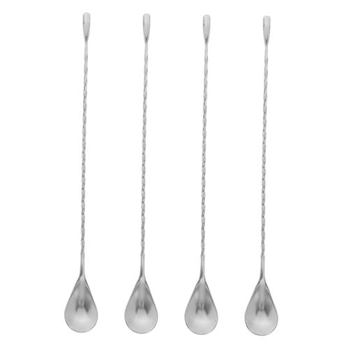 BIUDECO 4 Stück Edelstahl Cocktail Rührlöffel Spiralmuster Langer Griff Barlöffel für Cocktail Shaker Kaffee Tee Mixen Bar Party Barkeeper Werkzeug von BIUDECO