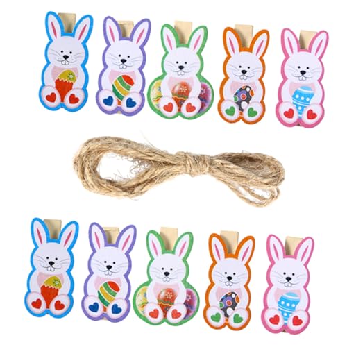 BIUDECO 40 Stück Easter Rabbit Photo Clips Set Holzklammern mit Hanfseil für DIY Deko Kreative Fotohalter für Karten und Bilder Verschönerung für Zuhause von BIUDECO