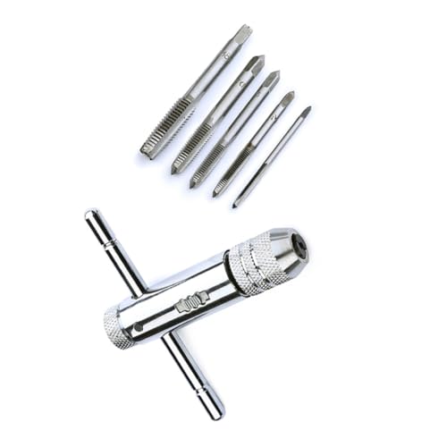 BIUDECO 6 Stück Teiliges Verstellbares T Griff Gewindeschneider mit Robustem Stahl Ratschenfunktion Geeignet für Metall und Aluminiumverarbeitung für Reparatur und Maschinenbau von BIUDECO