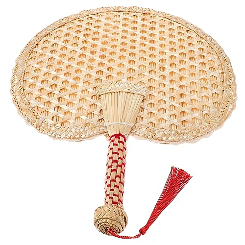 BIUDECO Handgewebter Chinesischer Weizenstroh Fächer Tragbarer Manueller Sommer Handventilator Natürlicher Handgefertigter Rundfächer Dekorativ für Zuhause Büro Strand und Bühne von BIUDECO