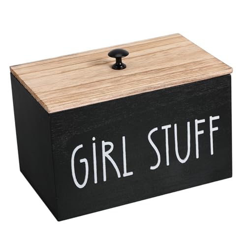 BIUDECO Holz Tampon Aufbewahrungsbox mit Abnehmbarem Trenner und Deckel Stilvoller Organizer für Damenhygieneprodukte Multifunktional für Binden und Kosmetikpads im Badezimmer von BIUDECO