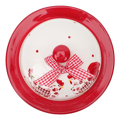 BIUDECO Keramik Butterplatte mit Deckel Luftdicht Stilvoller Aufbewahrer für Butter Käse Dessert Snacks Kreatives Rotes Blumenmuster Porzellan Geschirr für Haushalt und Picknick von BIUDECO