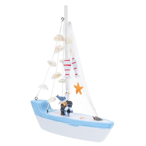 BIUDECO Mediterranean Stil Segelboot Modell Dekoration mit Muscheln Handgefertigt Vintage Küstenstil Nautische Figur Schlafzimmer Büro Tischdeko von BIUDECO