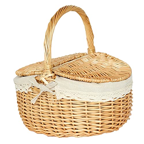 BIUDECO Picknickkorb aus Weide mit Deckel Vintage Aufbewahrungskorb für Obst Brot und Deko Handgefertigter Korb für Ausflüge Picknicks und Gartenveranstaltungen von BIUDECO