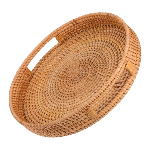 BIUDECO Rundes Rattan Serviertablett mit Hohlen Griffen Handgewebtes Naturmaterial Vielseitiges Tablett für Obst Brot und Dekoration Robustes Aufbewahrungstablett für Wohn und Essbereich BIUDECO Rundes Rattan Serviertablett mit Hohlen Griffen Handgewebtes Naturmaterial Vielseitiges Tablett für Obst Brot und Dekoration Robustes Aufbewahrungstablett für Wohn und Essbereich von BIUDECO