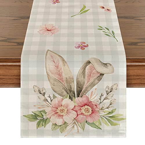 Tischläufer Ostern Tischläufer Frühling Ostern Kaninchen Tischläufer Ostertischdec Tischdecke Ostern Leinen Ostern Mitteldecke Bunt Für Drinnen Und Draußen Urlaub Party Wohnzimmer Dekor, 183x33cm von BIUDUI