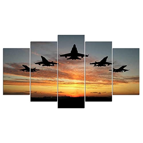 BIURKA Leinwandbild Modern Art Kampfjets Airforce Flugzeug Bild Leinwanddrucke Malerei Poster Drucke Zimmer Wandkunst Bild Home Decoration 5 Teile (Rahmenlos) 150x80cm von BIURKA