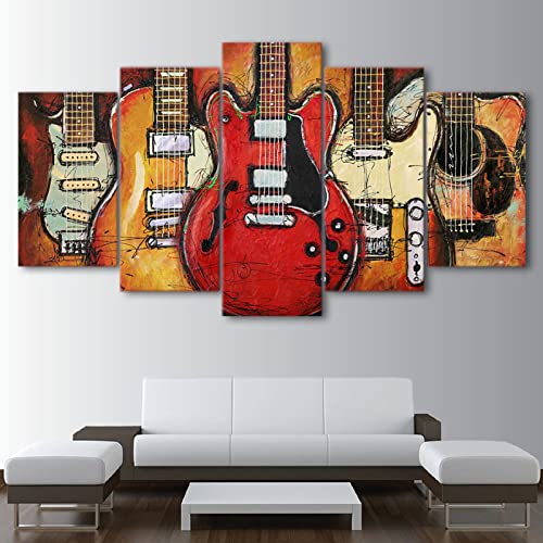 Druck und Poster Musikinstrumente Gitarre Deko Bilder auf Leinwand Wandkunst für Zuhause Büro Weihnachten Geburtstag 5 stücke No Frame 200x100cm von BIURKA